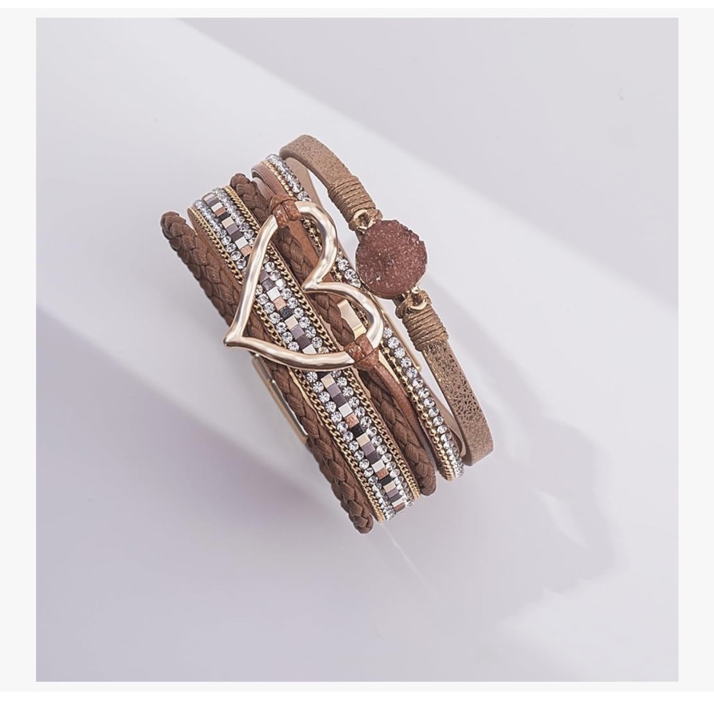 Heart Leather Wrap Bracelets Stackable Boho Cuff … - image 5